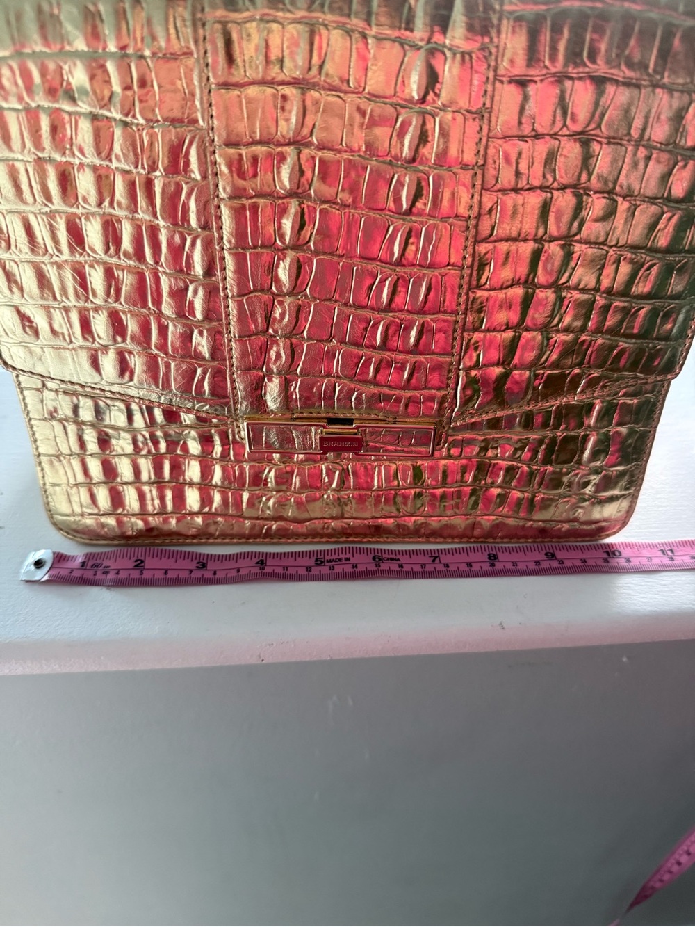 Brahmin Gabriella Metallic Gold Croc Embossed Leather Shoulder Crossbody Bag - Picture 8 of 15